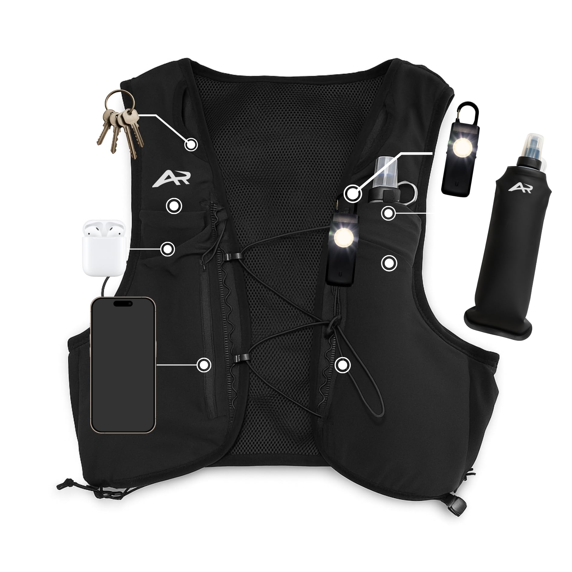 AeroRun Laufweste mit 500ml Trinkflasche & Alarm Licht (Größe M-XL)